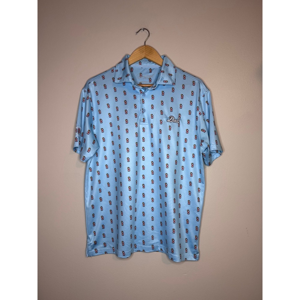 Barstool Golf Mens Blue Beer Can Print Performance Polo Shirt Dad Logo Small